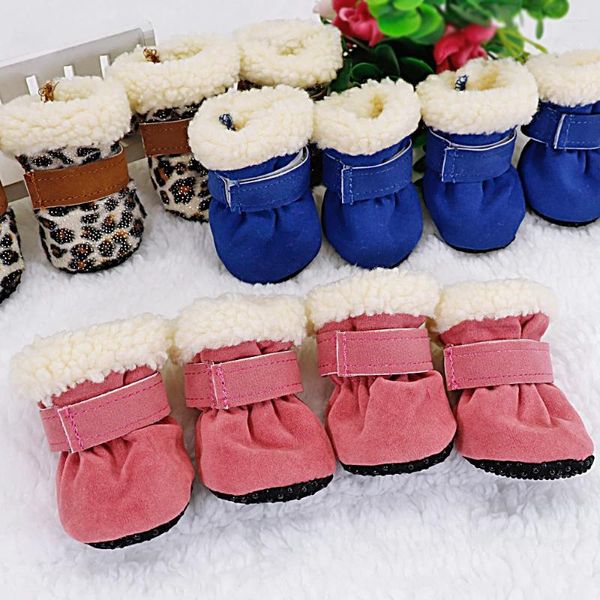 Ropa para perros 4 unids Zapatos para mascotas de invierno Antideslizante Snow Cat Puppy Boots Espesar calcetines cálidos para perros pequeños medianos Gatos Chihuahua Yorkshire