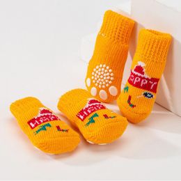 Vêtements de chien 4pcs hiver épais protecteur chaussettes anti-dérapant chiot chaussettespetit chat chiens tricot chaud chaussons pour animaux de compagnie accessoires