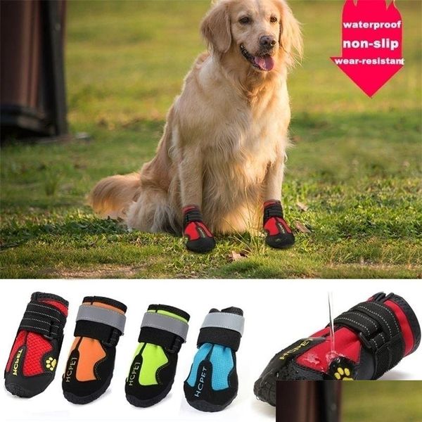 Ropa para perros 4 unidsset zapatos para mascotas botas impermeables reflectantes nieve cálida lluvia mascotas botines calcetines antideslizantes calzado para mediano grande 220923 DH8XN