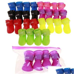 Vêtements de chien 4pics / Set Chaussures de pluie pour animaux de compagnie pour chiens Booties Caoutchouc Portable Anti Slip imperméable Chat S / M / L Drop Livraison Accueil Jardin Suppli Dhsmh