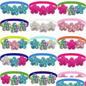 Vêtements pour chiens 50 / 100pcs fleurs à nœud papillon Cold de compagnie collier de compagnie petits chiens accessoires chat becs de toilettage produits gouttes livraison à la maison gard