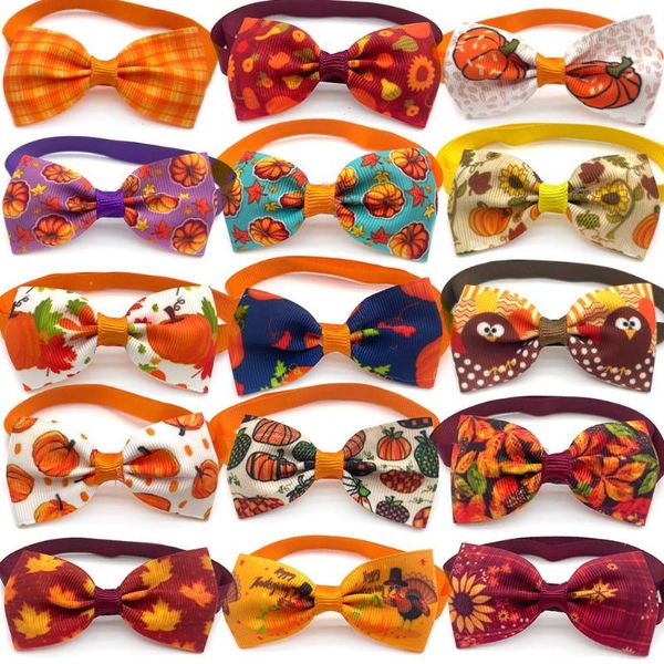 Vêtements pour chiens 50/100 pièces cravates de Thanksgiving motif dinde chiens de compagnie nœuds papillon fournitures chat chiot vacances cravates accessoires de toilettage