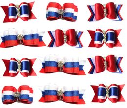 Vêtements de chien 50pcs American Independence Day Pet Hair Bows Diamant pour petits chiens Animaux 4th Juillet Accessoires