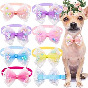 Vêtements de chien 50pcs mignon en dentelle noeud papillon pour petit chat noue à nœuds