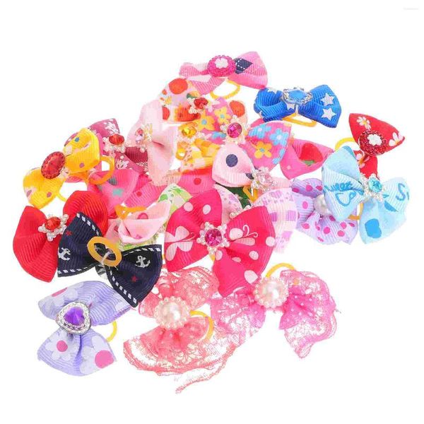 Vêtements pour chiens 50pcs Bandes de caoutchouc multicolores Élastique Cheveux Bowknot Chapeaux Coiffe pour animaux de compagnie Chat (style aléatoire)