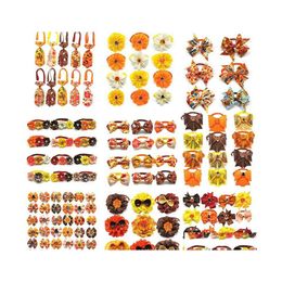 Vêtements pour chiens 50pcs Accessoires de Thanksgiving Citrouille Dinde Automne Pet Cat Noeuds papillon Petit Moyen Grand Toilettage Drop Delivery Accueil Garde Dhm64