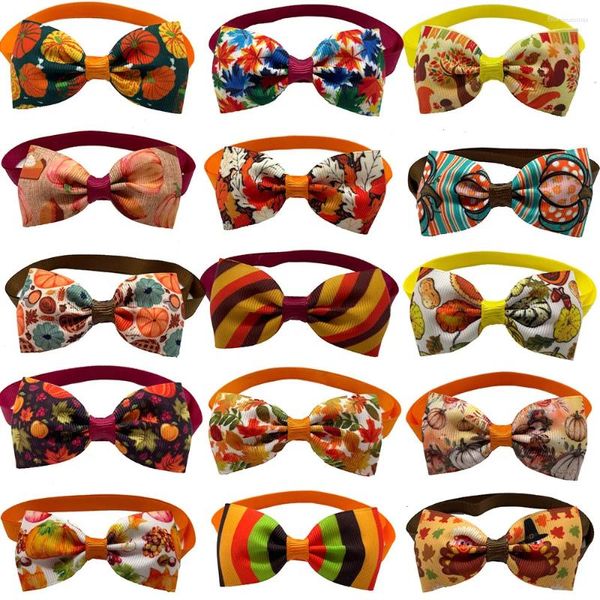 Vêtements pour chiens 50pcs Thanksgiving Day Pet Bow Ties Collier Automne Style Petit Chat Cravate Turquie Citrouille Accessoires Fournitures