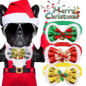 Vêtements pour chiens 5pcs chien de compagnie noeuds papillon de Noël cloche chiot noeud papillon collier réglable boutique noeud papillon pour petits accessoires de toilettage pour chiens moyens 231109