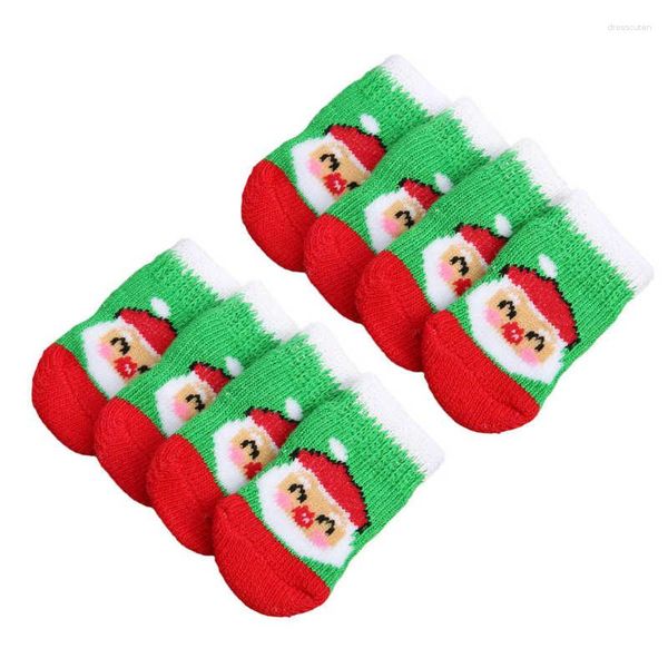 Vêtements pour chiens 5 ensembles chaussettes de noël fond vert motif vieil homme élastique antidérapant fournitures pour animaux de compagnie pour l'automne hiver