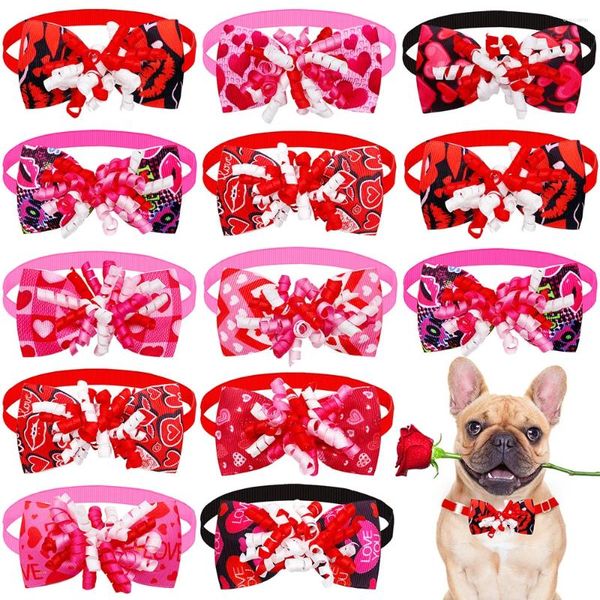 Ropa para perros 60/80pcs Día de San Valentín Decoración Pet Bowtie Product Producting Gatito Rosa corbata ajustable para pequeños suministros