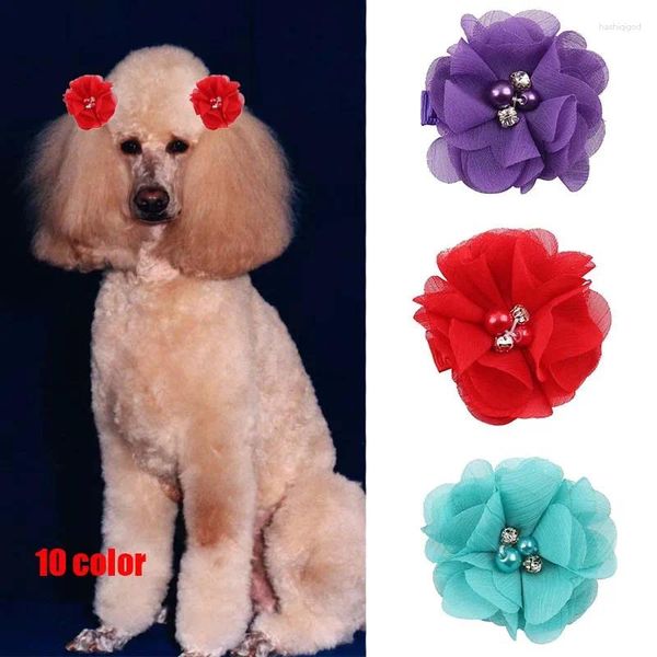 Ropa para perros 6 unids Suministros para mascotas 10 colores Accesorios para el cabello Clip Adorno de flores Productos de aseo Decoración para niñas