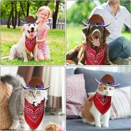 Hondenkleding verstelbare huisdier cowboy hoed feestelijke kostuum bandana set met lichten klassiek grappig voor feest