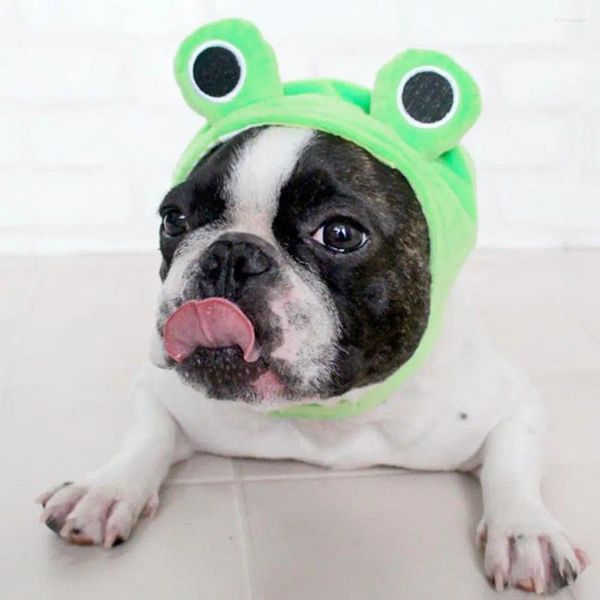 Vêtements de chien réglable chapeau d'animal de compagnie en peluche grenouille couvre-chef bande de fixation accessoire de mode pour les fêtes Po accessoires vacances hiver