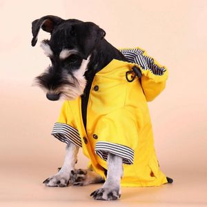 Ropa para perros Adorables mascotas Slicker Rayas amarillas en el interior Textura suave Cachorro Con capucha Poncho de lluvia Chaqueta para mascotas a prueba de lluvia