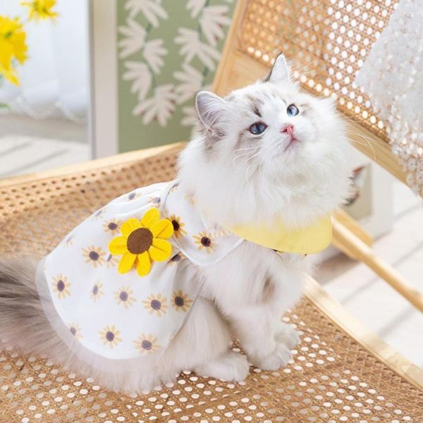 Vêtements pour chiens Adorable Tournesol Pet Robe Princesse Chiot Jupe Doux Confortable Respirant 3D Fleur Design Collier De Poupée Accessoire