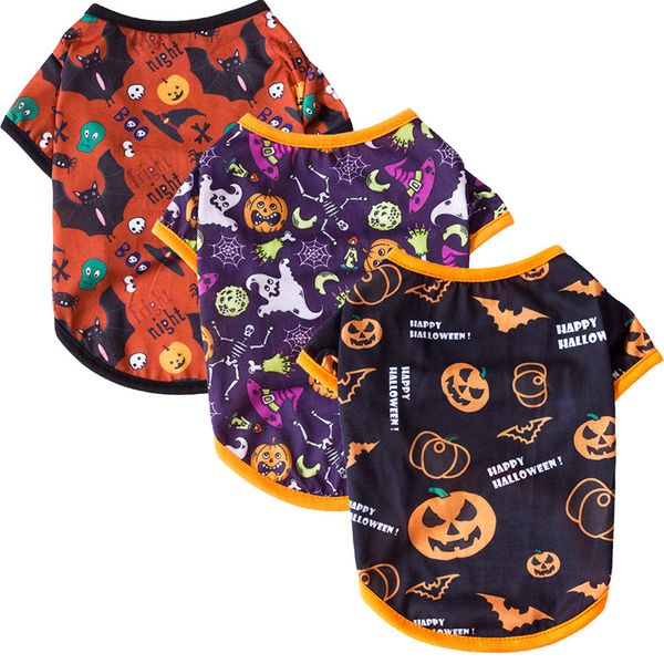 Ropa para perros Camisas para cachorros del Día de Todos los Santos Camisa para mascotas con estampado de cachorro Ropa linda para perros Disfraz de Halloween para perros pequeños Cosplay Ropa para mascotas Sombrero mágico Cabezas de calabaza A85