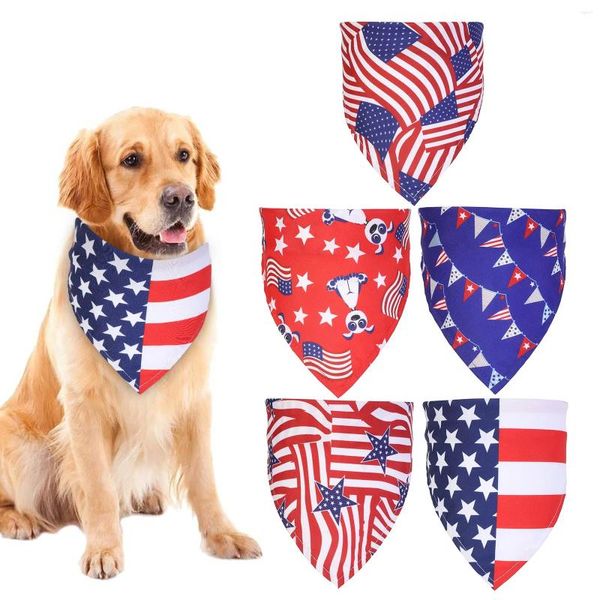 Vêtements pour chiens Drapeau américain Bandana Bavoir Écharpe Convient Jour de l'Indépendance Grand animal de compagnie pour coton à carreaux lavables
