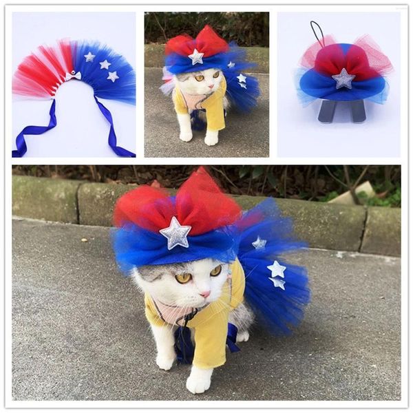 Vêtements pour chiens Jour de l'indépendance américaine Robe pour animaux de compagnie Jupe pompeuse Chat Top Hat Porte-vêtements