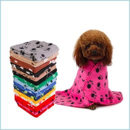 Appareils pour chiens Animal Pet serviette PAW PRINT PRINDE BATUILLES Stars Snowflake Os Blanket Supplies Dog Cushion Cushion Colorf Printing 3 9yr C2 DHJBC