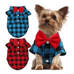 Hondenkleding Atuban Plaid Puppy Shirt-schakeljongen en vlinderdie Combo-outfit voor kleine honden katten Verjaardagsfeestje Holiday Pos