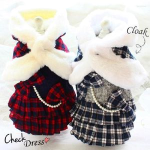 Vêtements pour chiens Vêtements d'automne et d'hiver Fournitures pour animaux de compagnie Jumper Robe Pull Manteau Manteau Chiot Noble Tricot Mince Laine Britannique Plaid Parkas