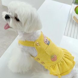 Vêtements pour chiens automne et hiver velours côtelé jupe pour animaux de compagnie lapin fraise patch ours malthus robe mignonne année pour petits chiens