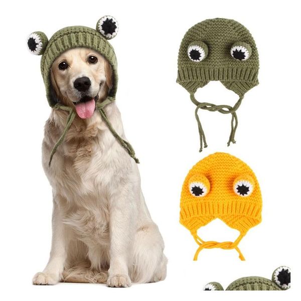 Vêtements de chien Automne et hiver Casquettes pour animaux de compagnie Eye Designs Chapeaux de laine tricotés Grand coupe-vent chaud LT691 Drop Livraison Fournitures de jardin à domicile Ot40B