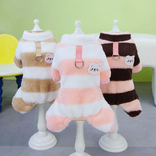 Vêtements pour chiens automne et vêtements d'hiver pour animaux de compagnie rayés à sauter chauds mignon motif de dessin animé petit pyjamas de mode moyenne chihuahua