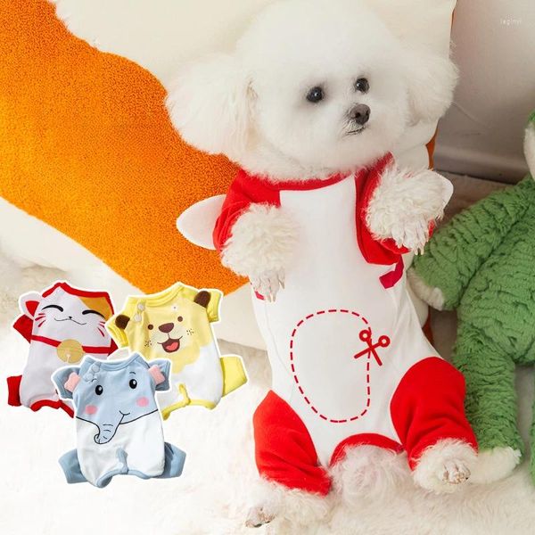 Vêtements pour chiens automne et hiver vêtements pour animaux de compagnie protégeant le ventre combinaison mignonne petit pyjama à motif de dessin animé de taille moyenne