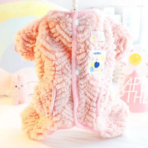 Vêtements pour chiens automne et hiver vêtements pour animaux de compagnie rose couleurs violet épaissonnant mignon belly protection coton rembourré quatre jambes en peluche manteaux