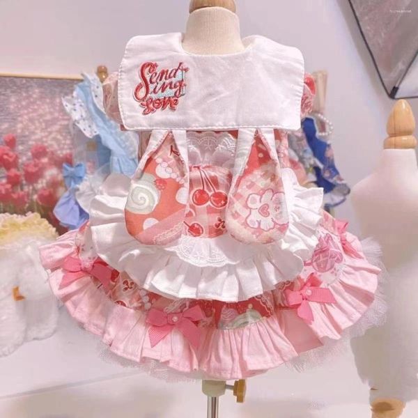 Ropa para perros falda de otoño rosa princesa burbuja manga vestido ropa de gato marqués dibujos animados cereza orejas diseñador