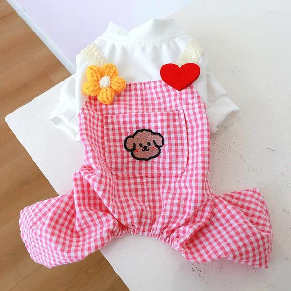 Vêtements pour chiens Automne Hiver Fond Plaid Romper Combinaison Pet Chat Vêtements Maison Petit