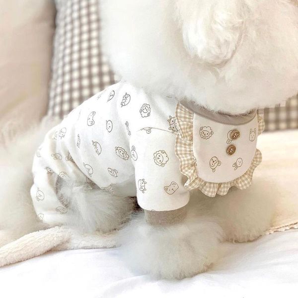 Vêtements de chien automne hiver imprimé complet petit mouton vêtements de maison chat quatre pieds chaud avec serviette de salive garçon de compagnie