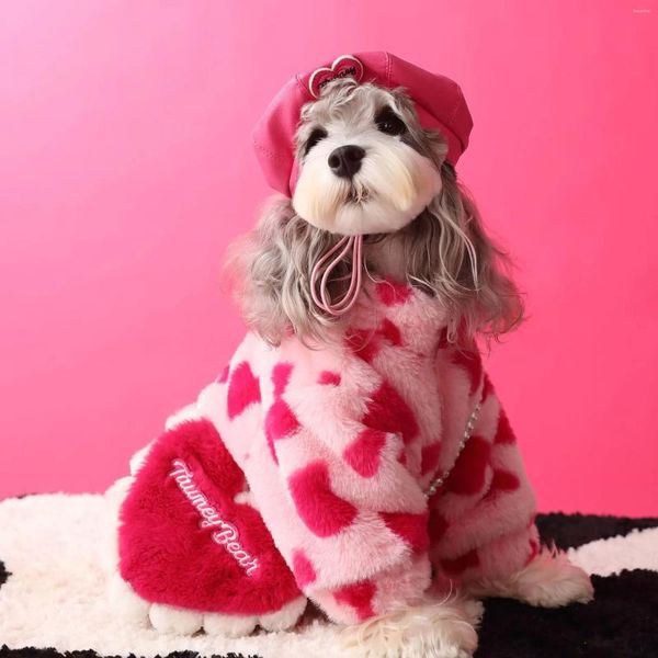 Vêtements pour chiens automne vêtements d'hiver pour animaux de compagnie rouges kaki coeur imprimé en peluche pour petit schnauzer yorkshire mots de chiot