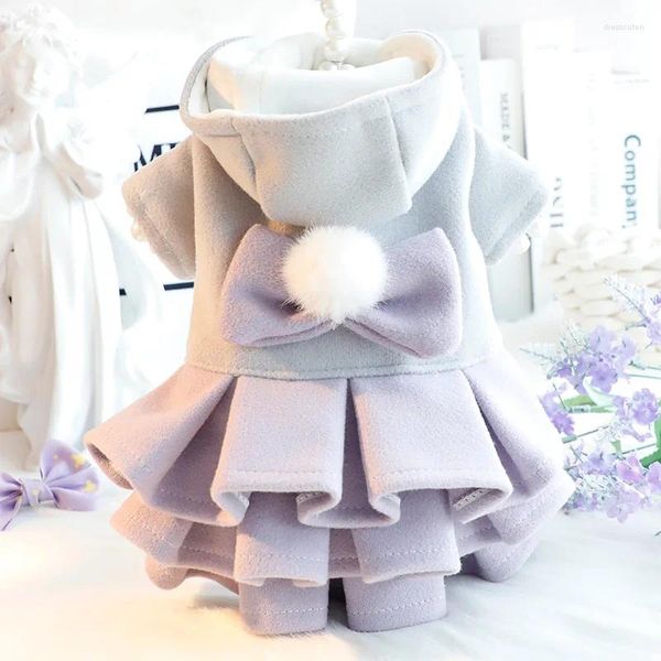 Vêtements pour chiens automne hiver vêtements pour animaux de compagnie robe chat et tissu de laine polaire princesse rose violet chaud manteau à capuche