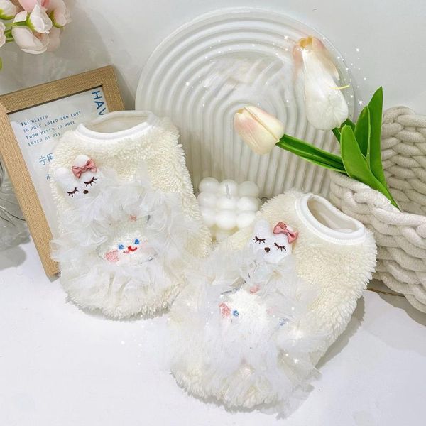 Vêtements pour chiens Automne / Hiver Gilet en peluche Crème Dentelle Teddy Yorkshire Chaud Doux Vêtements élastiques Chiot épais