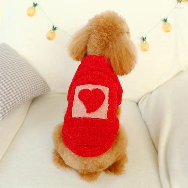 Ropa para perros Otoño Invierno Cálido Mascota Suéter suave para gatos pequeños Perros Cachorros Bichon Yorkie Cómodo Patrón de corazón rojo Punto