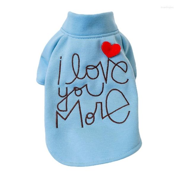 Vêtements pour chiens bébé couleur bleu pull chemises pour chiens de taille moyenne à grande utilisation en extérieur T-Shirt coupe-vent épais gilet rouge-coeur