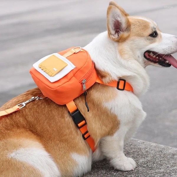 Ropa para perros Mochila Arnés con correa Lindas mochilas para cachorros para mascotas Bolsa autoportante ajustable para perros pequeños y medianos (M Naranja)