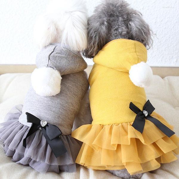 Ropa para perros Ball Bow Lace Ropa para mascotas Vestido cálido de invierno con sombrero Camisa Sudaderas con capucha Abrigos Ropa para perros Gato Yorkie Teddy