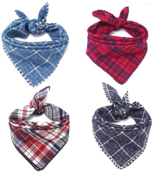 Chien Vêtements Bandanas Pet Écharpes Réversibles Carré Foulard Réglable Plaid Coton Lin Tissu Pour