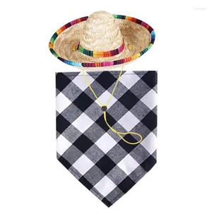 Hondenkleding bandanas plaid bandana slabbetjes sjaal met stro hoed kwijlen handdoek driehoek zacht en stijlvolle slabbetje set voor klein