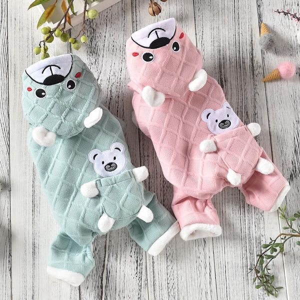 Chien Vêtements Ours Plaid Mignon Halloween Costumes Pour Chiens Chaud Hiver Quatre Jambes Vêtements Avec Fourrure Rose Vert Amoureux Des Animaux À Capuche Chihuahua Carlins