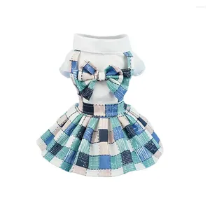 Vêtements pour chiens Belle robe à carreaux avec nœud papillon pour chat de compagnie Chemise facile à porter à l'usure quotidienne