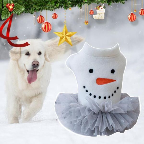 Vêtements pour chiens Belle robe pour animaux de compagnie Impression de bonhomme de neige Garder au chaud Adorable jupe de festival de Noël