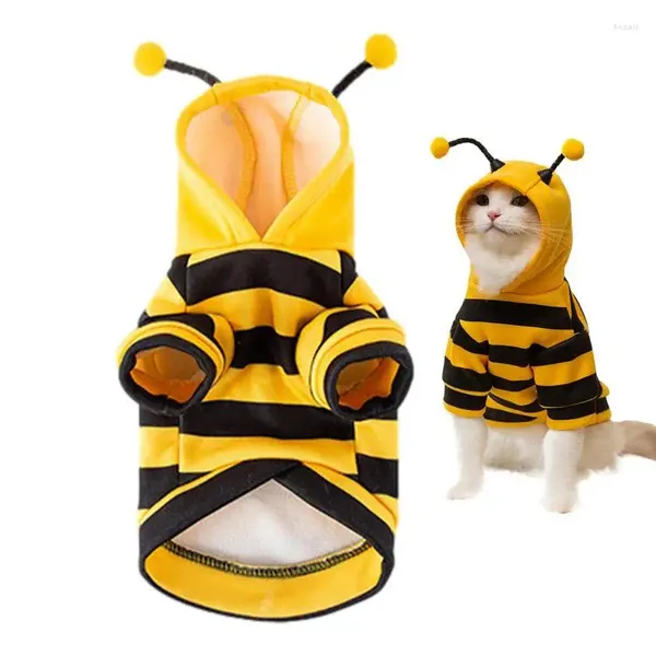 Ropa para perros Disfraz de abeja Gato suave Vacaciones Cosplay Ropa cálida Trajes divertidos Mascota Halloween Sudadera con capucha para perros pequeños Gatito Cachorro