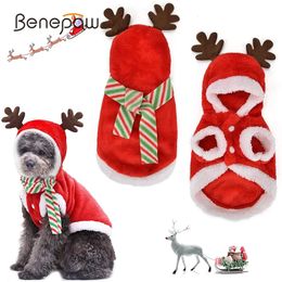 Vêtements de chien Benepaw Noël Vêtements de chien Bois Écharpe Pet Puppy Sweats à capuche Hiver Sweat-shirt chaud Chat Vêtements à capuche pour petite race moyenne 231129