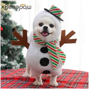 Hondenkleding Benepaw Christmas Dog Sweater Hoodie Flanel Pet Cat Puppy Kleding Antlers Scarf Winter Warm Outfit Kleding Kleding Kostuum Coat T221020