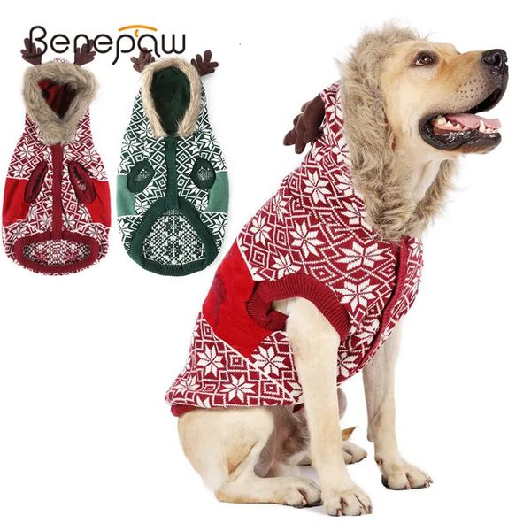 Vêtements de chien Benepaw Pull de Noël Hiver Chaud Renne Pull tricoté Pull Chat Chiot Vêtements Vêtements pour animaux de compagnie pour petits chiens moyens 231122
