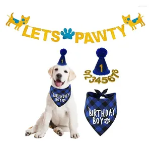 Traje de cumpleaños de ropa de perro Cabeza de mascotas Bandana con bandas de bandas elásticas ajustables sombreros